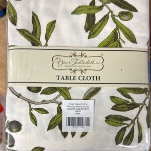 YourTablecloth Olive Print w/ White Tablecloth 52 x 52 New